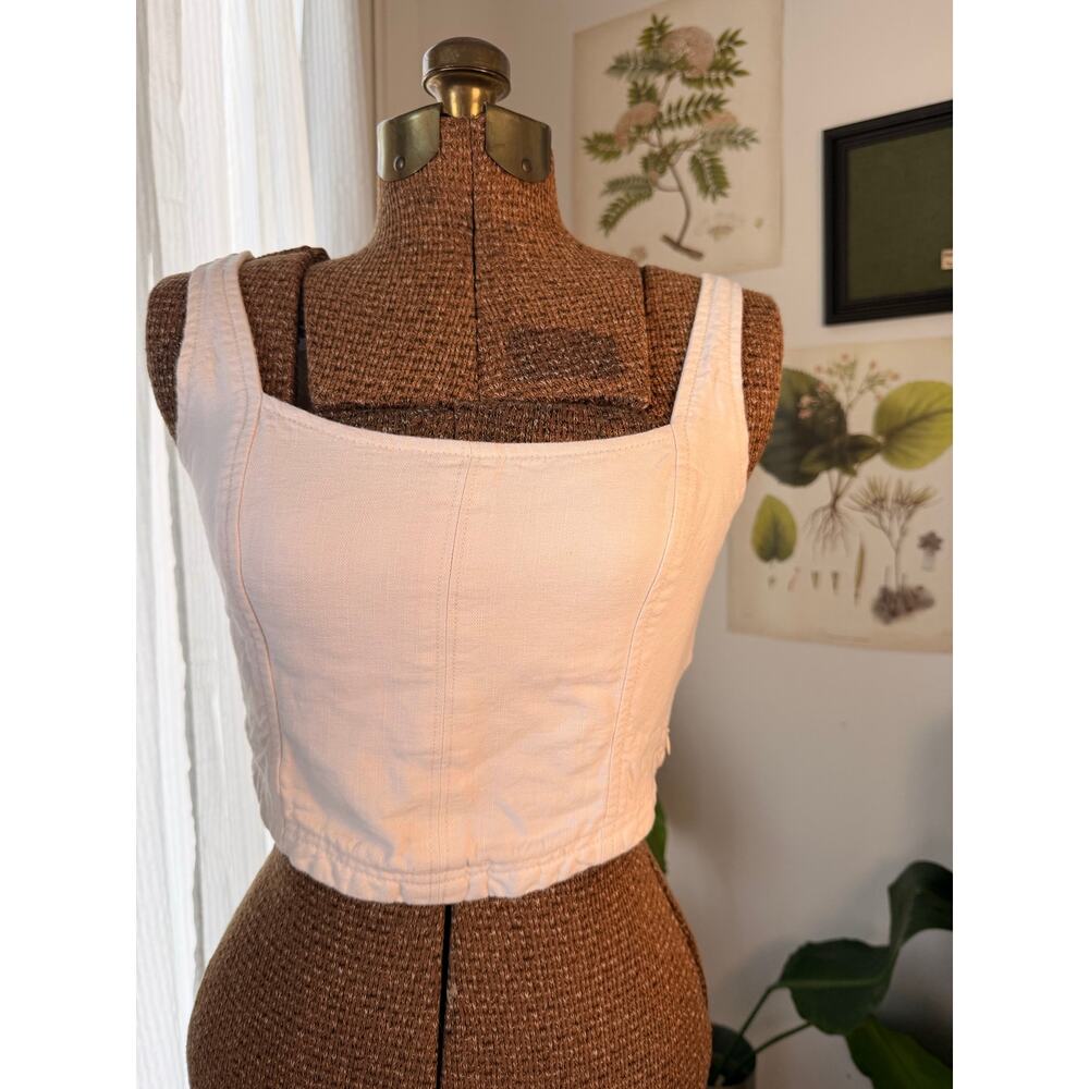 Pilcro Anthropologie Linen Blend Cropped Tank Top Cream Square Neck XS